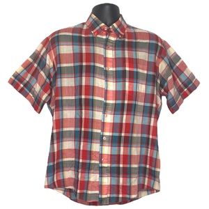 Wedgefield Plaid Button Down Short Sleeve Shirt (Size: Large, Color: Red/Multi)